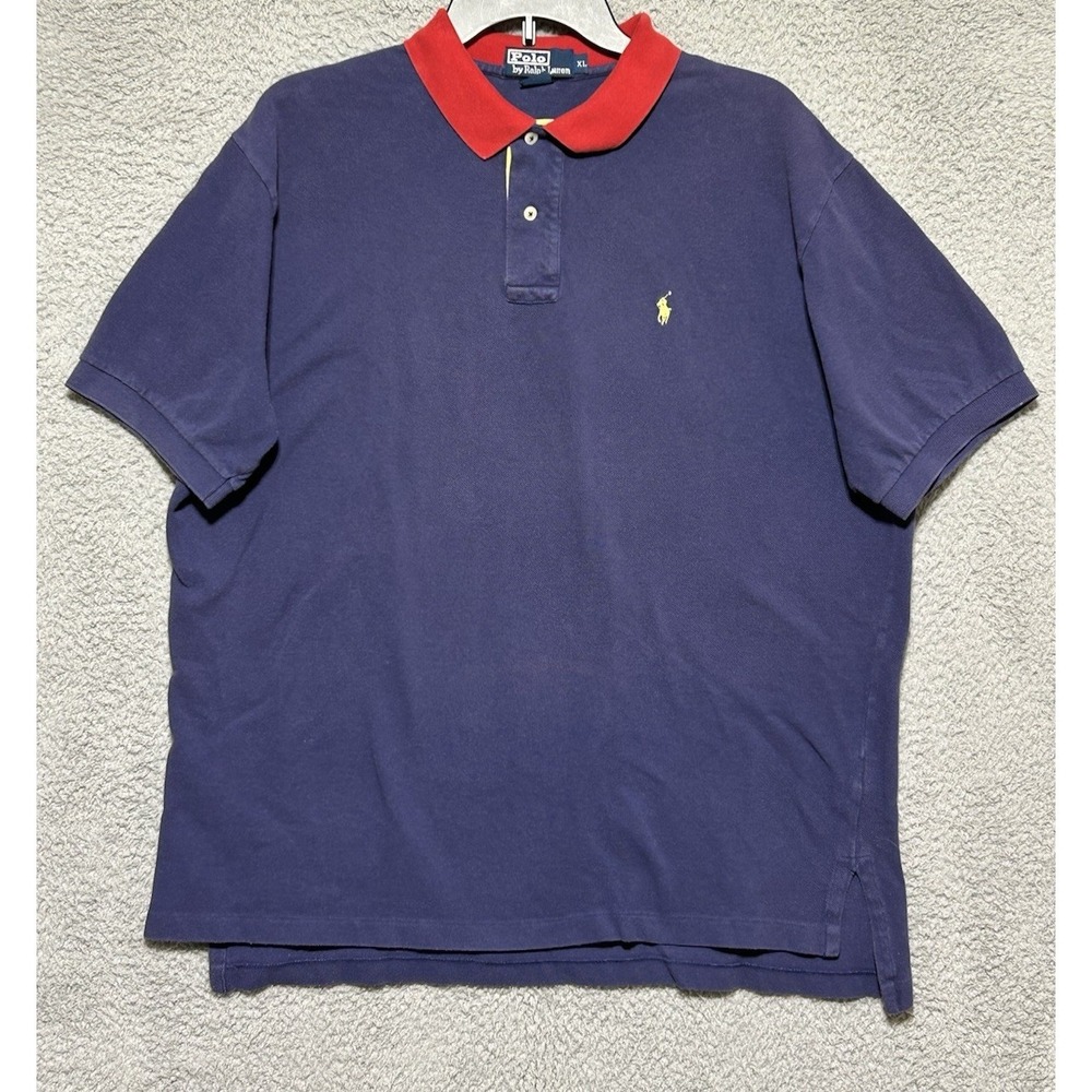 Vintage Polo Ralph Lauren Colorblock Polo Shirt Mens XL Blue With Yellow Pony